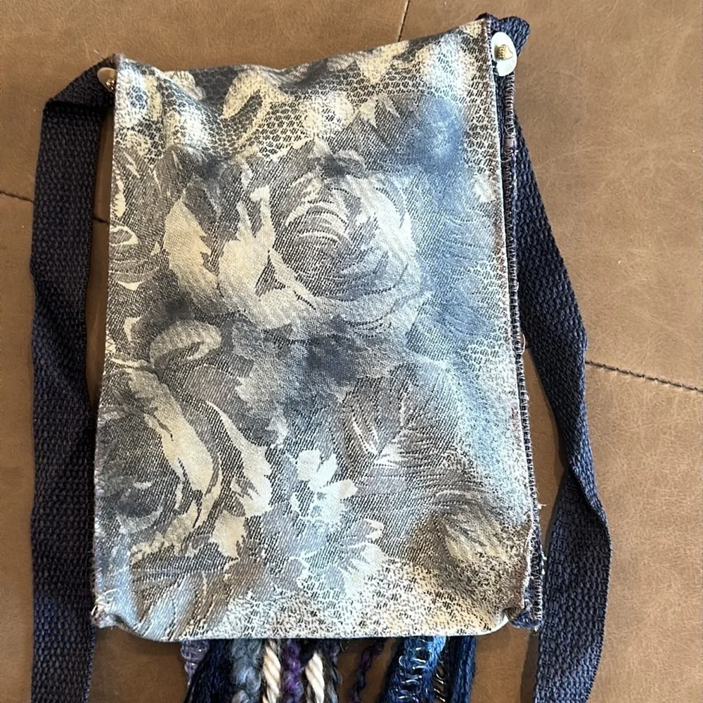 Cloth & Denim Blue Handmade Beaded Fringed  Positve Message Crossbody Bag